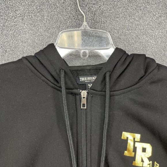 True Religion Full Zip Hoodie Mens Medium Black Gold Big logo Sweatshirt - Picture 3 of 16
